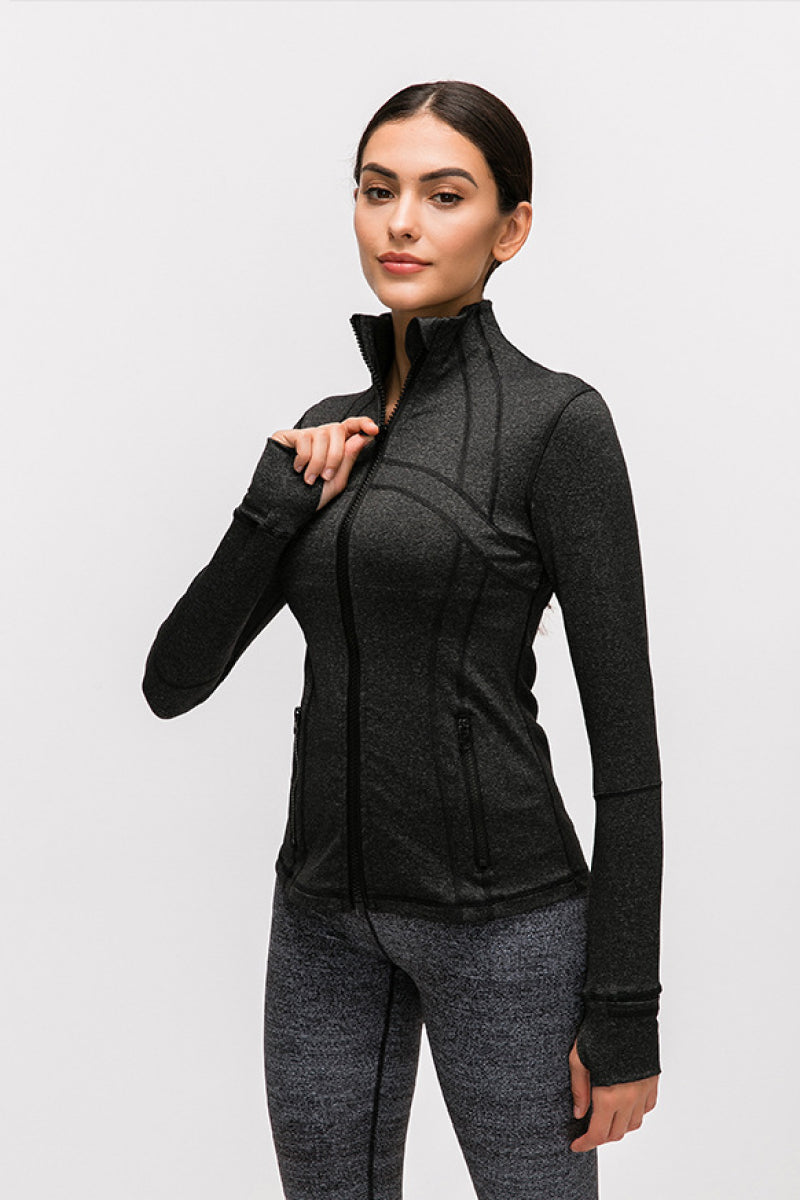 Zip-Up Sports Jacket with Thumb Holes
