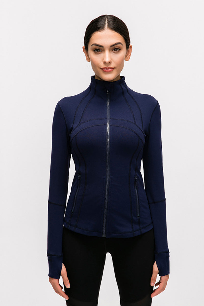 Zip-Up Sports Jacket with Thumb Holes